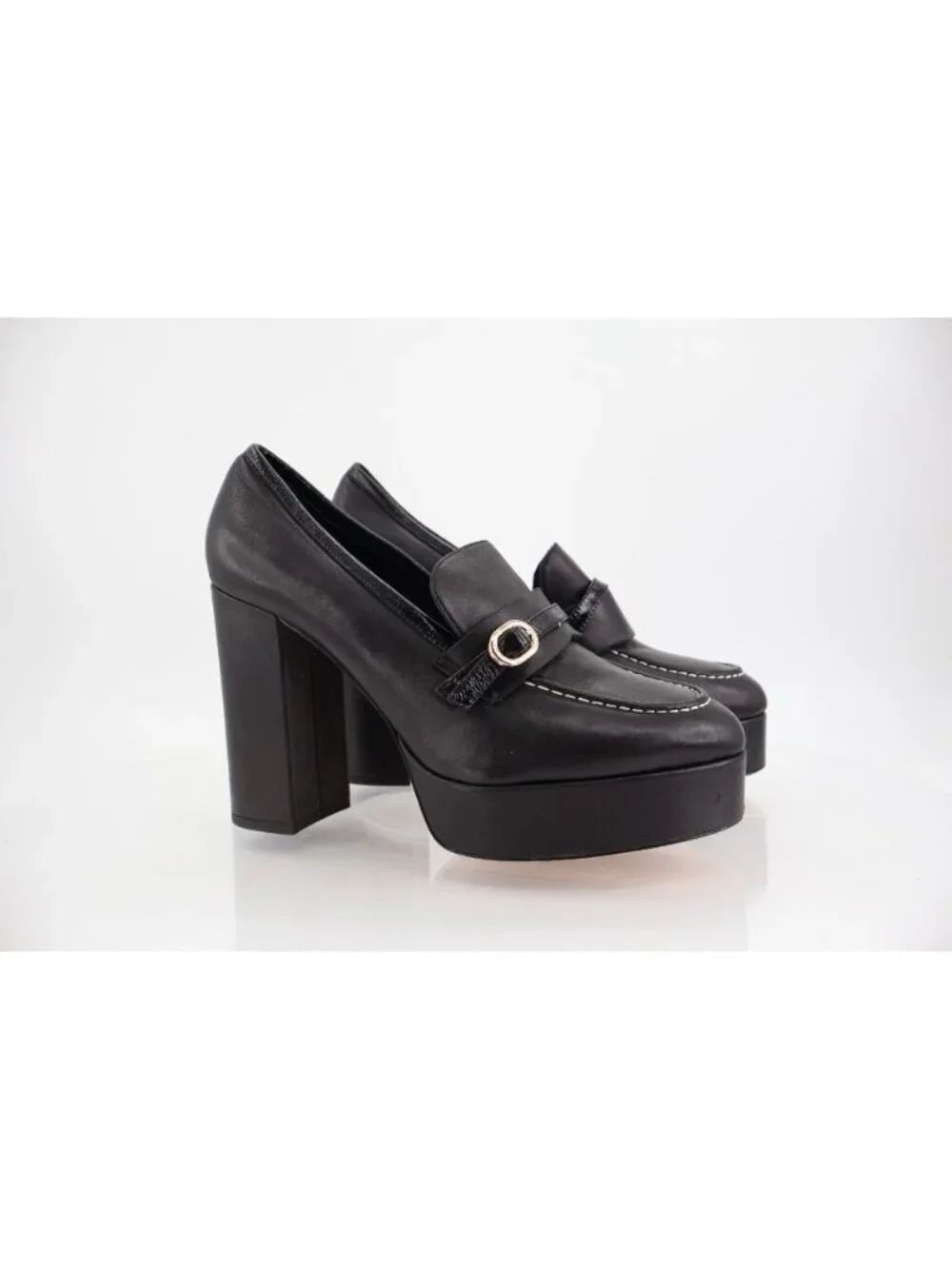 DEE OCLEPPO Lola Moc Toe Platform Pump Black Leather Size 10 Platform Block Heel